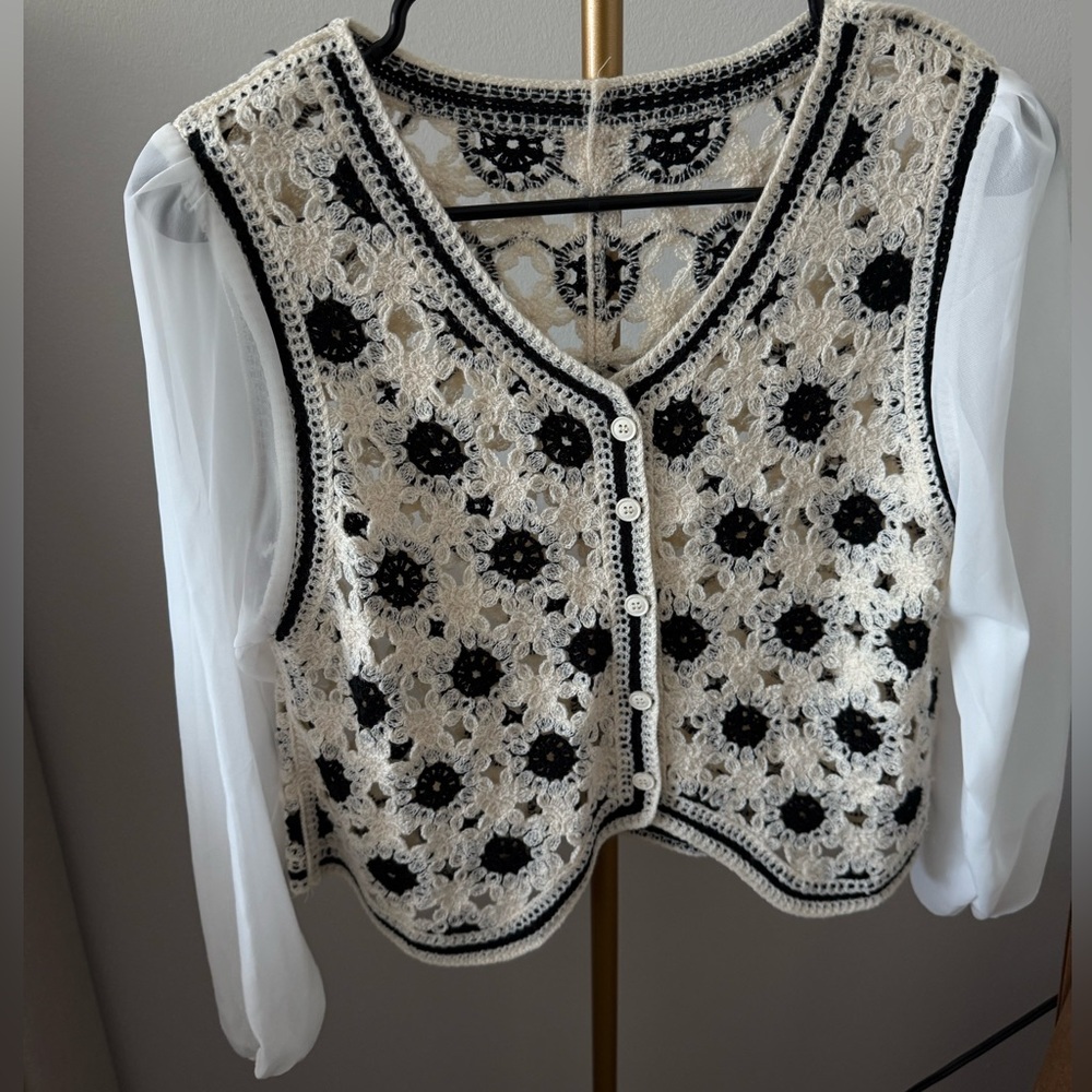Black and White Crochet Vest Top